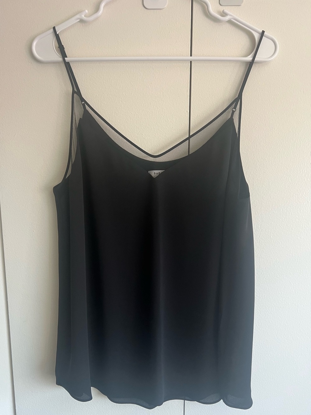 Aritzia Babaton Black Mesh-Trim Slip Cami Top
